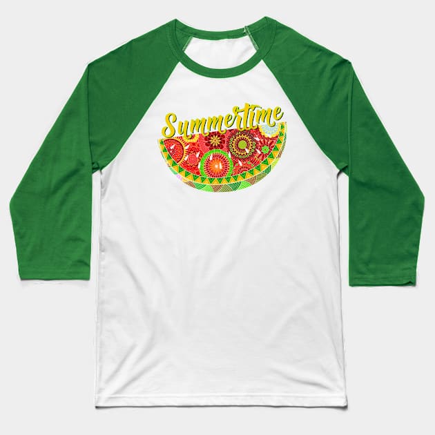 Fun Summertime Watermelon Art Baseball T-Shirt by AlondraHanley